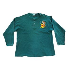 Vintage Winnie The Pooh Forest Green Embroidered Henley Disney Store 90s XXL Y2K